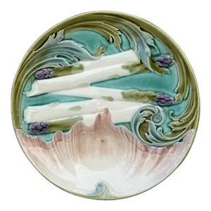Majolica Asparagus Plate Keller Et Guerin Luneville, Circa 1880