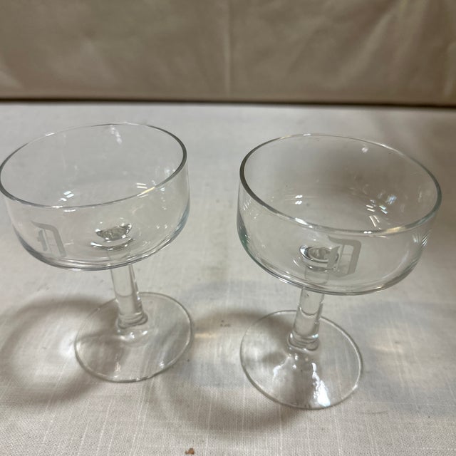Pair of Small 1970s "D" Monogrammed Champagne Glasses For Sale - Image 4 of 6