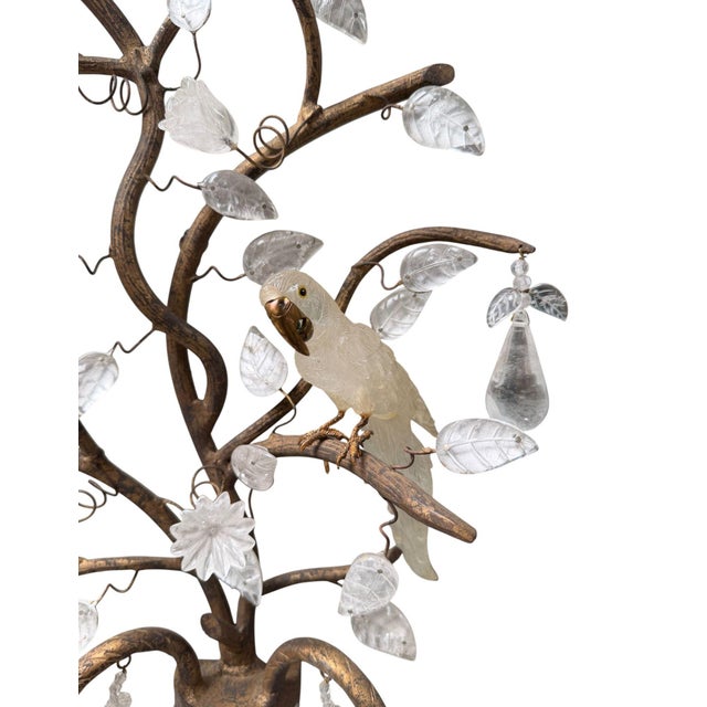 Bronze 1980s French Baguès Style Rock Crystal, Smoky Quartz & Parrot Sconces - Pair For Sale - Image 8 of 10
