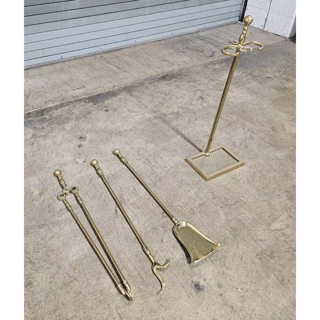 Virginia Metalcrafters Virginia Metalcrafters Cast Brass Fireplace Tool Set, Made in Usa- 4 Pieces For Sale - Image 4 of 8