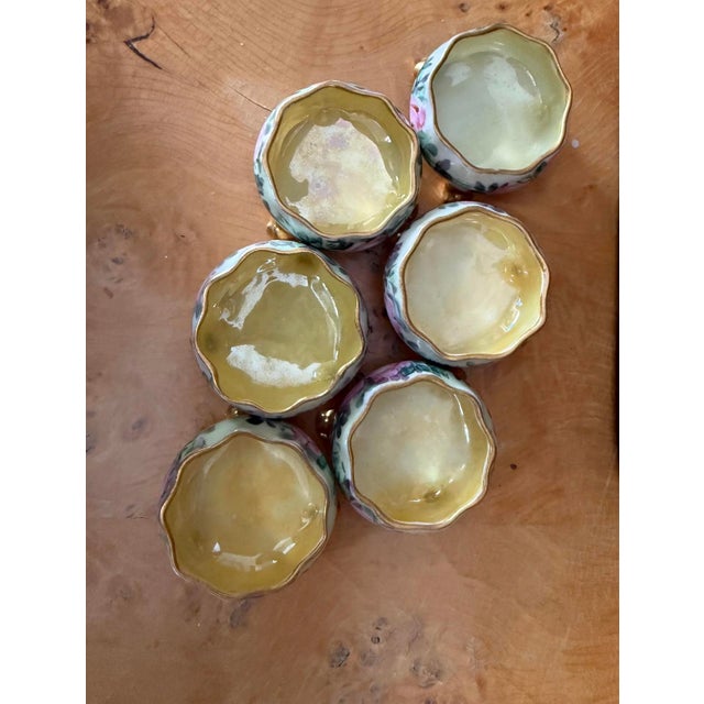 Set of Five (5) Antique Hand Painted Porcelain Footed Salt Cellars C1890 to 1910 Austrian Bavarian With Pink Roses and Gold Feet For Sale - Image 4 of 9