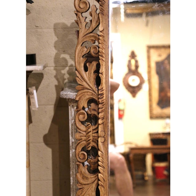 19th Century French Louis XIII Carved Bleached Oak Pierced Foliate Wall Mirror For Sale - Image 4 of 10