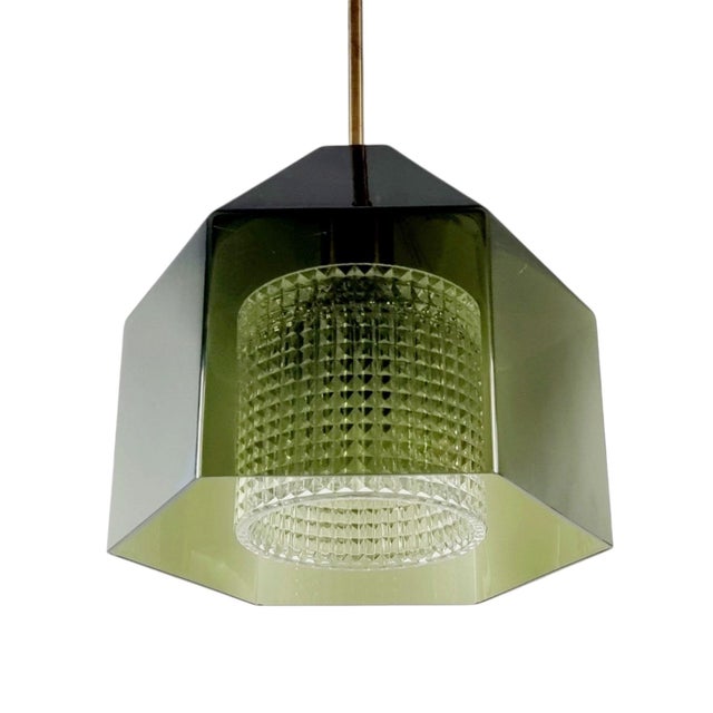 Mid-Century Modern 1960s Mid-Century Modern Scandinavian Glass & Brass Ceiling Light by Carl Fagerlund for Orrefors For Sale - Image 3 of 9