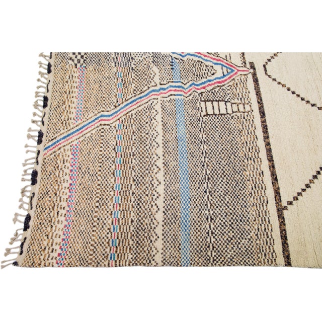 Beige Moroccan Berber Style Handmade Abstract Wool Rug For Sale - Image 4 of 7
