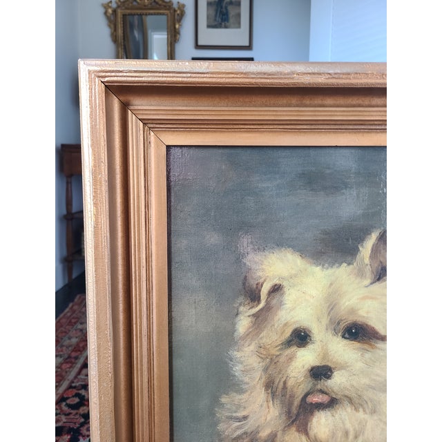 Textile Antique 19th Century Victorian Oil Painting Portrait of a Terrier Dog For Sale - Image 7 of 14
