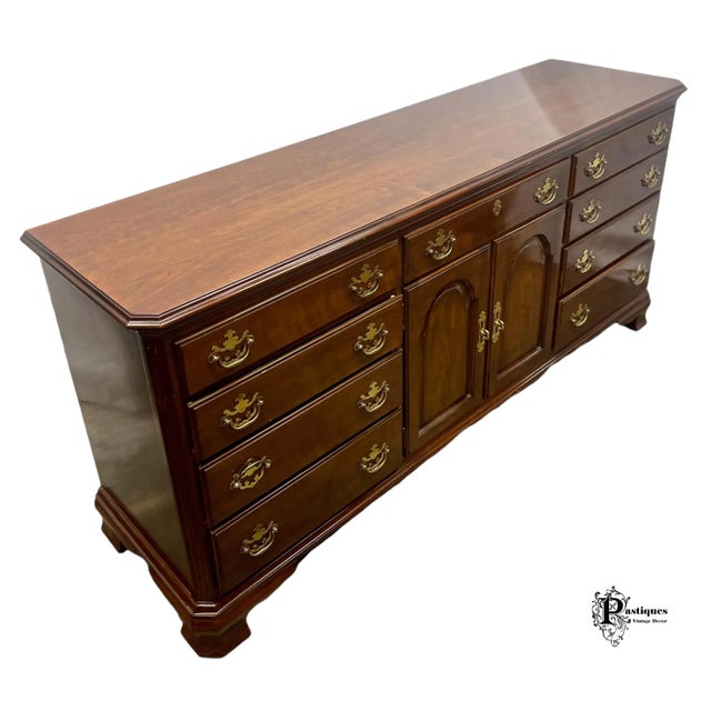 Wood Vintage Drexel Heritage Chippendale Style Solid Cherry Dresser For Sale - Image 7 of 13