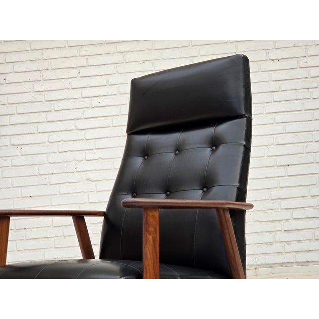 Danish Armchair in Black Artificial Leather and Teak Wood, 1970s For Sale - Image 15 of 18