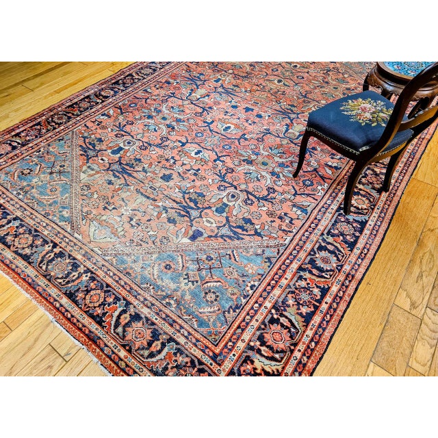 Antique Persian Mahal Sultanabad Rug, Hand-Knotted Wool, Geometric Pattern, Rust & Turquoise, 9x12 For Sale In Chicago - Image 6 of 17
