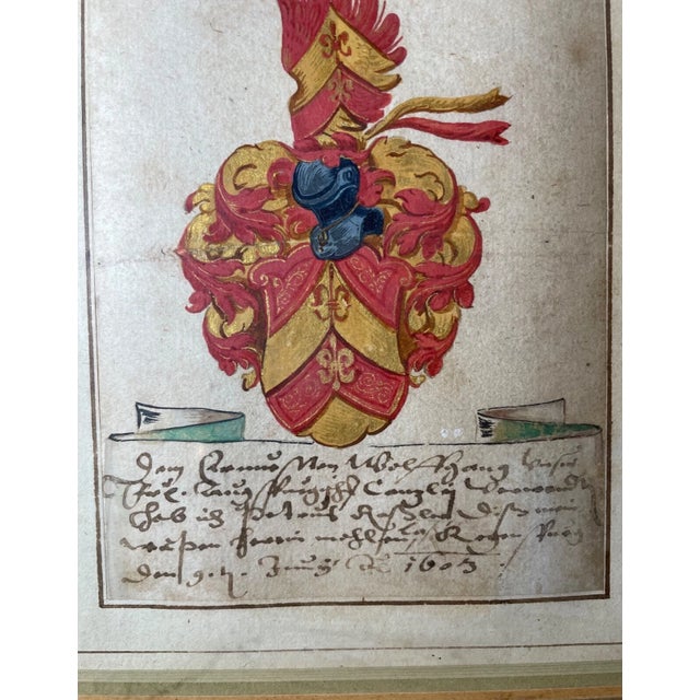17th Century Share Antique Original 1603 Latin Armorial Coat of Arms Heraldic Painting Manuscript For Sale - Image 5 of 12