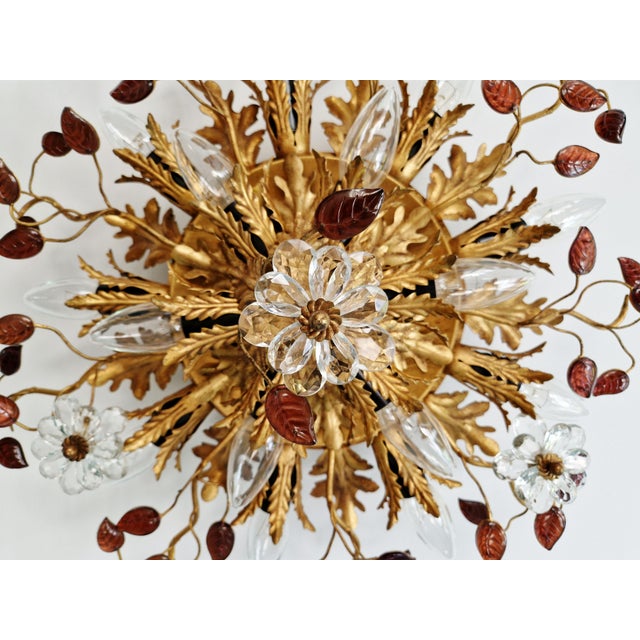 1970s Large Floral Ceiling Light in Brass and Crystal by Banci Firenze, Italy, 1970s For Sale - Image 5 of 14