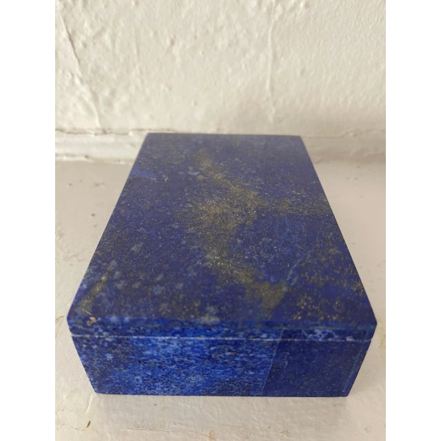 Gemstone Early 21st Century Hand Carved Lapis Lazuli Mosaic & Marble Interior Jewelry Box For Sale - Image 7 of 12