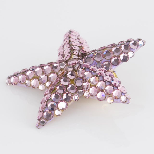 Glass Richard Kerr Pastel Pale Mauve Jeweled Star Clip-on Earrings For Sale - Image 7 of 8