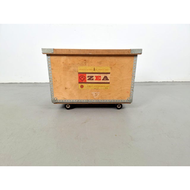Large Wooden Chest on Casters with Metal-Reinforced Corners, 1960s, in Flawless conditions. Designed 1960 to 1969