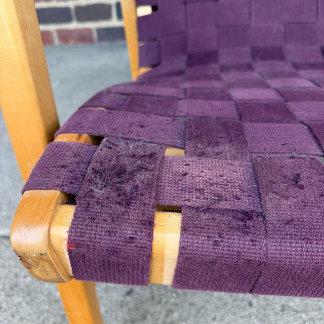 Wood Jens Risom for Knoll Maroon Strap Lounge Chair For Sale - Image 7 of 12