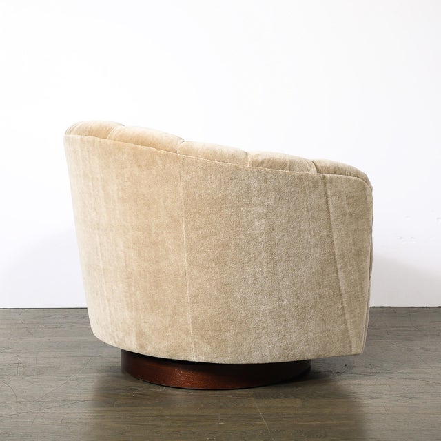 Tan Pair of Mid-Century Biscuit Tufted Mohair Swivel Chairs Signed Milo Baughman For Sale - Image 8 of 12