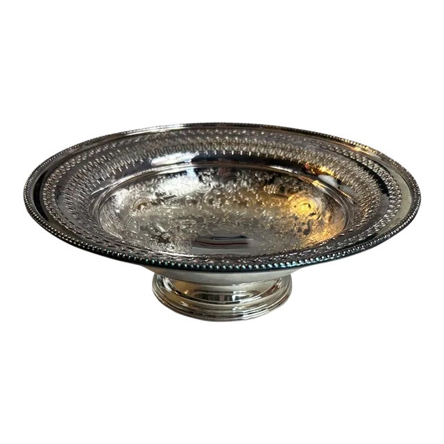 Vintage Barker Ellis Round Silverplate Pedestal Compote Bowl Dish For Sale