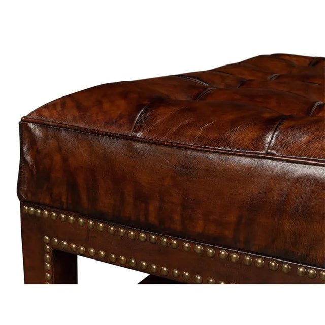 Tufted Leather Ottoman For Sale - Image 4 of 11