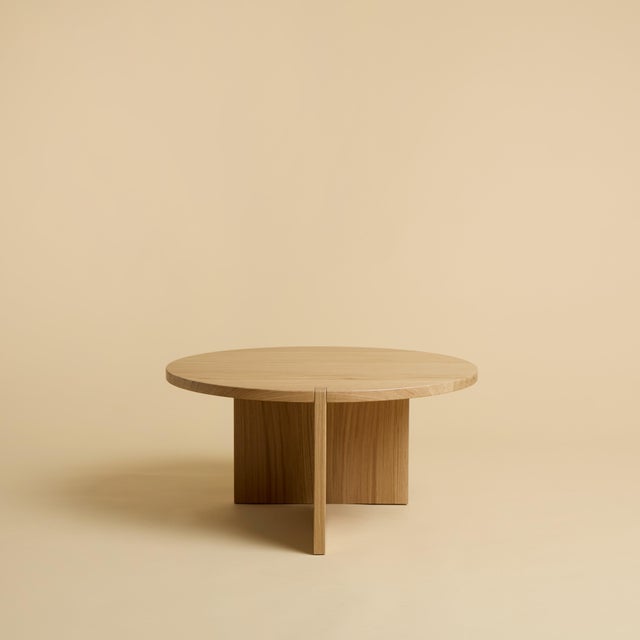 Contemporary Round Oak Coffee Table by Lebanto For Sale - Image 3 of 6