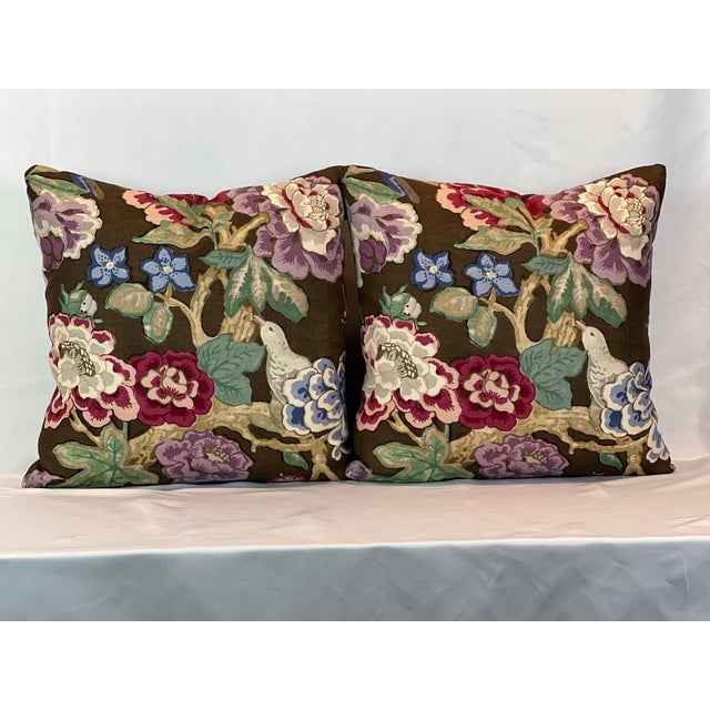 Contemporary Mary McDonald Bermuda Blossoms Attributed to Schumacher 20” Pillows - A Pair For Sale - Image 3 of 5