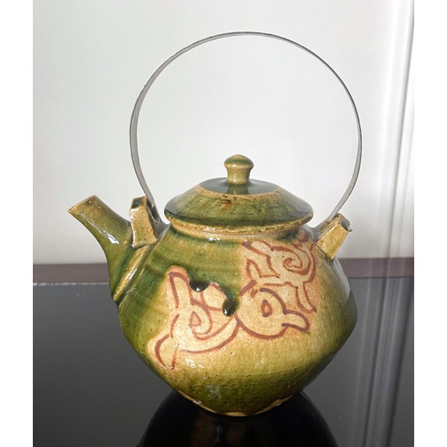 Modern Japanese Studio Pottery Oribe Tea Pot by Ken Matsuzaki For Sale - Image 11 of 17