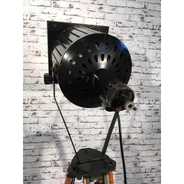 Vintage Black Industrial Spotlight on Wooden Tripod For Sale - Image 14 of 18
