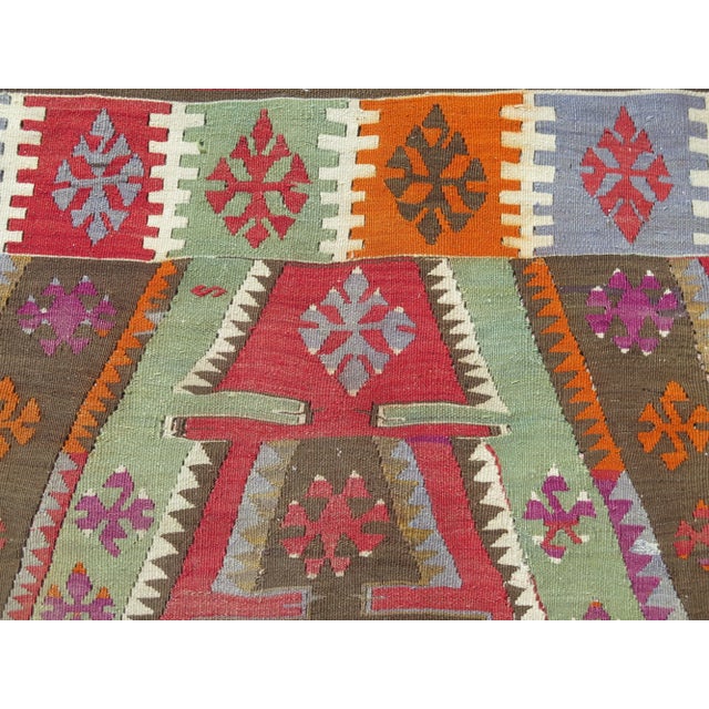 Coffee Mid 20th Century Mid 20th Century Vintage Handwoven Turkish Tribal Kilim Area Wool Rug For Sale - Image 8 of 10