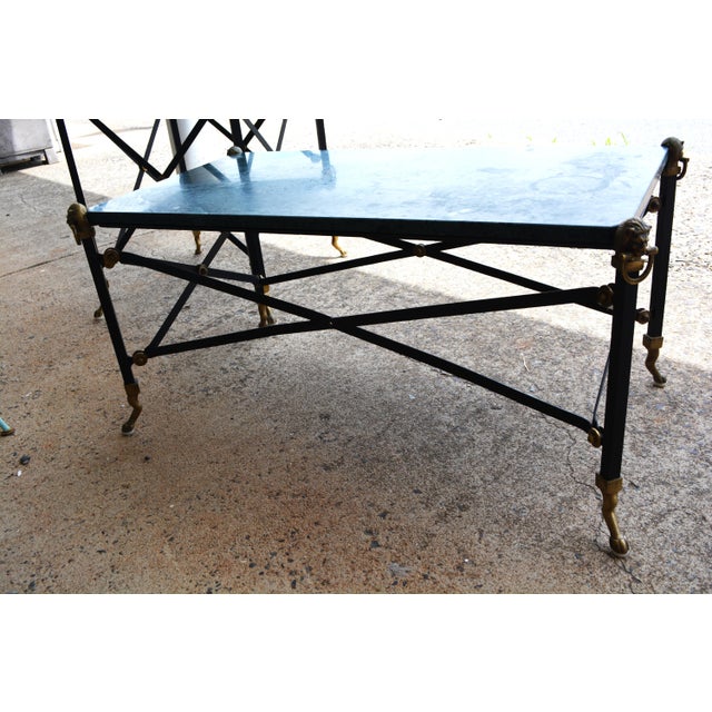 1970s Neoclassical Green Marble Top / Brass Lions / Paw Feet Metal Coffee Table & End Table Set For Sale - Image 12 of 18