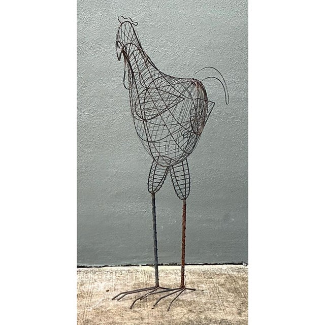 Vintage Iron Wire Rooster Sculpture For Sale - Image 10 of 12