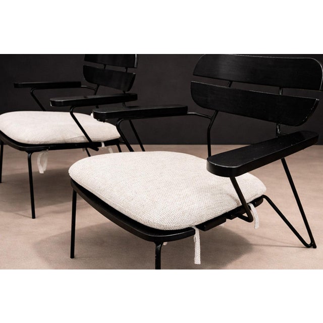 Armchairs in Ebonized Wood & Metal, Carlo Hauner, 1950s For Sale In New York - Image 6 of 16