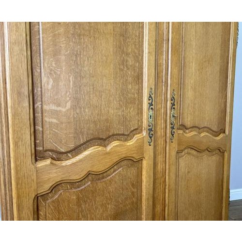 Vintage French Louis XVI Style Two Door Wardrobe in Carved Oak For Sale - Image 6 of 11