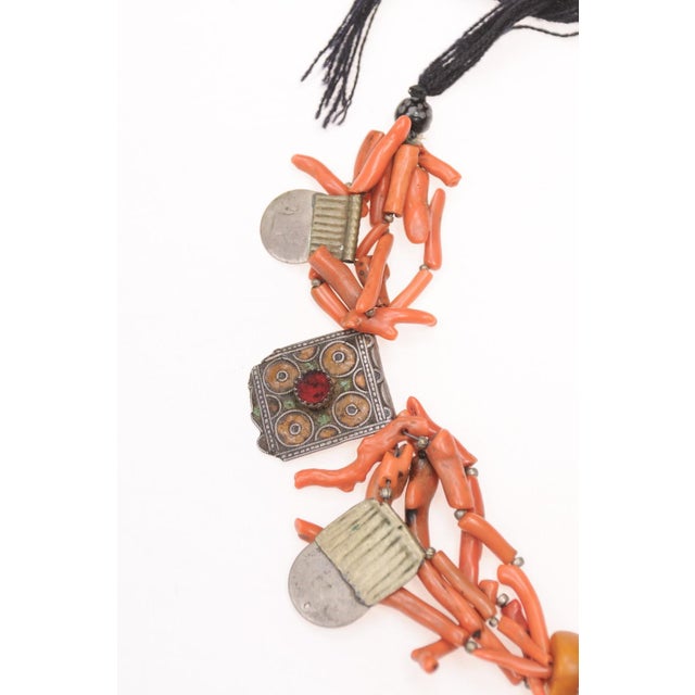 Moroccan Antique Coral & Metal Charm Necklace For Sale - Image 4 of 13