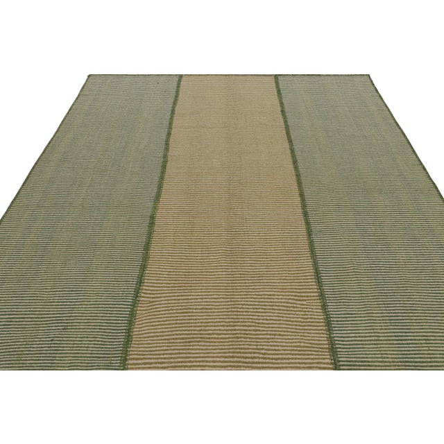 Modern Rug & Kilim’s Modern Kilim in Beige & Green Stripes For Sale - Image 3 of 7