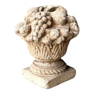 Vintage Concrete Fruit Basket Sculpture For Sale