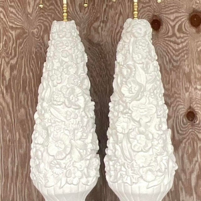 Vintage Coastal Monumental Plaster Floral Table Lamps - a Pair For Sale - Image 9 of 12