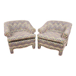 Mid Century Flame Stitch Club Chairs- a Pair For Sale
