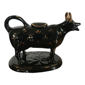 19th Century English Pearlware Jackfield Cow Form Jug