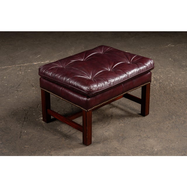 Mid 20th Century Tufted Leather Wingback Chesterfield Armchair With Ottoman in Oxblood For Sale - Image 9 of 15