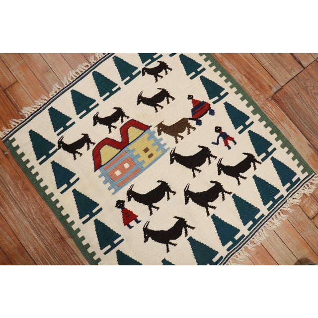 Folk Art Zabihi Collection Pictorial Turkish Kilim For Sale - Image 3 of 6