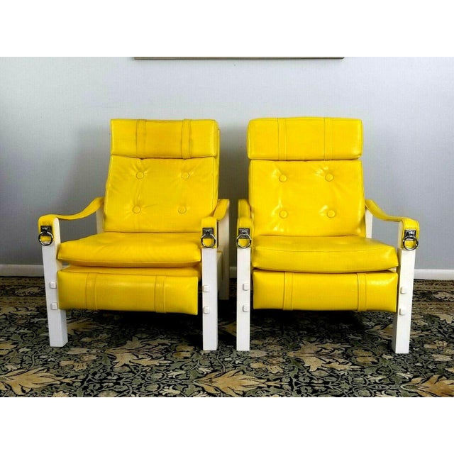 1970s Vintage Yellow Vinyl Recliners Lounge Chairs a Pair Chairish