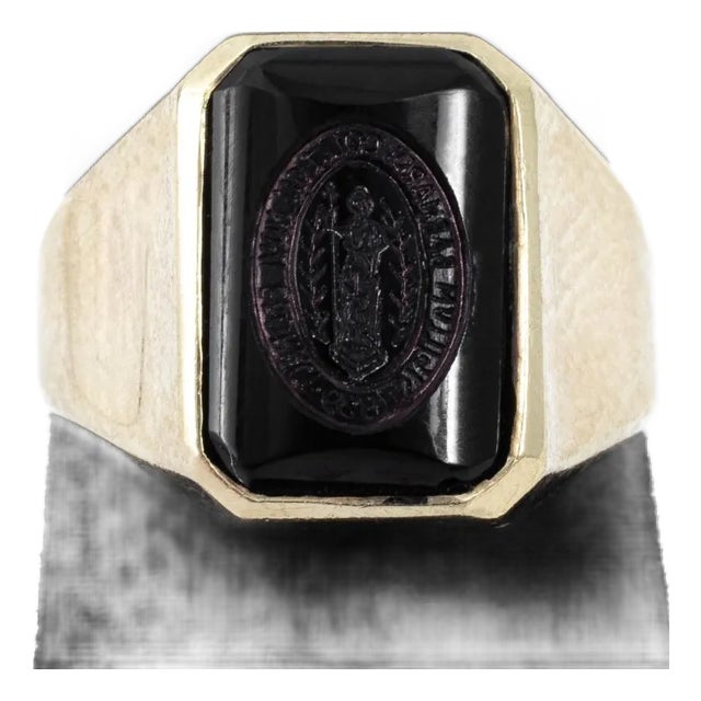 Vintage 10k White Gold & Onyx Barnard College Ring For Sale