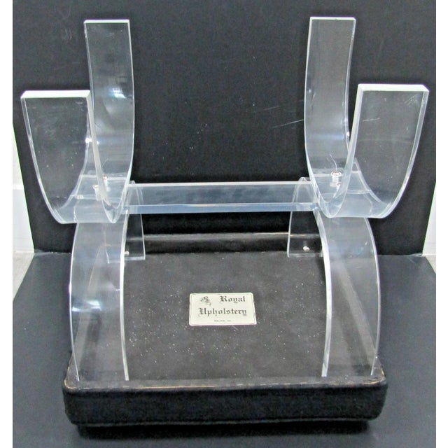 Vintage Lucite and Black Upholstery Thick Curved Legs X-Style Vanity Stool For Sale - Image 9 of 10