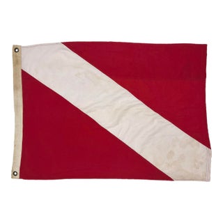 Reconstructed Vintage Cotton Nautical Signal Flag, Diver Down For Sale