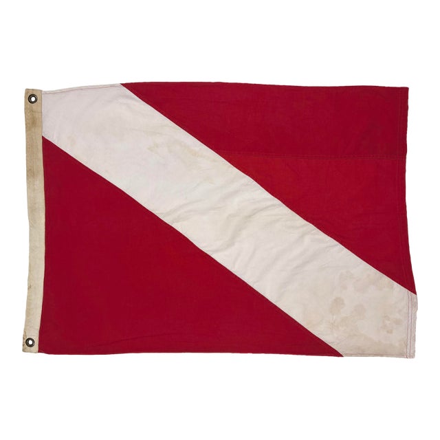Reconstructed Vintage Cotton Nautical Signal Flag, Diver Down For Sale