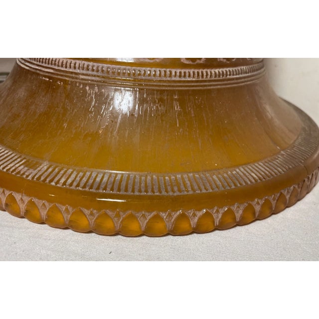 Art Deco 1940s Large Art Deco Cameo Amber Glass Brass Hanging Fixture Electric Chandelier For Sale - Image 3 of 10