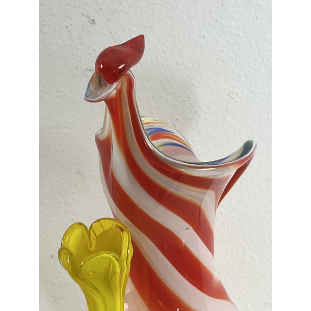 Red Mid-Century Polychrome Murano Glass Rooster and Flower Vase, 1950s For Sale - Image 8 of 12