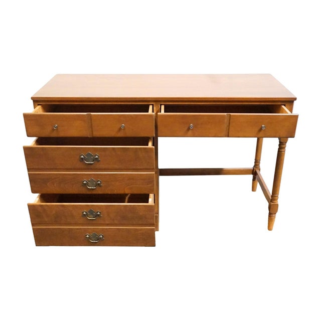 Mid 20th Century Ethan Allen / Baumritter Heirloom Nutmeg Maple CRP Custom Room Plan 48" Student Desk 665 For Sale - Image 5 of 13