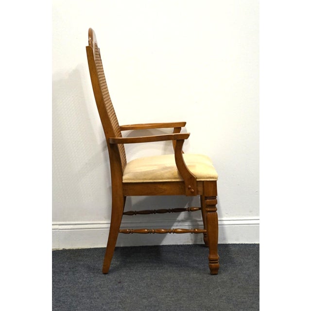 Wood Singer Furniture Solid Pecan Italian Mediterranean Style Cane Back Dining Arm Chair For Sale - Image 7 of 11