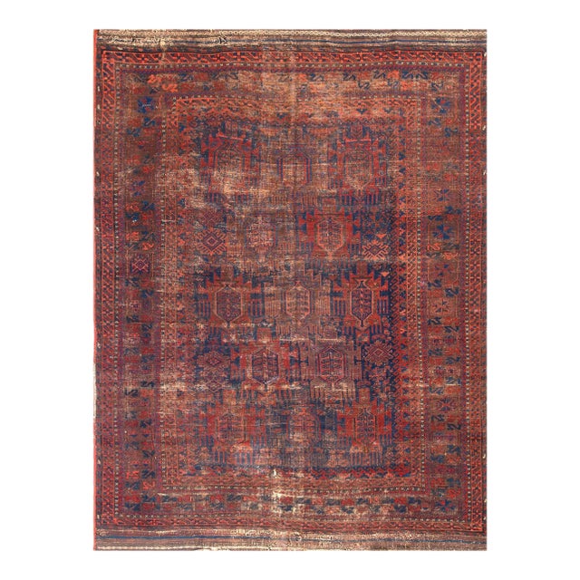 1890s Blue Navy Rustic Antique Persian Baluch Rug 6' X 8'4" Handknotted Wool Carpet For Sale