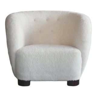 Danish 1940s Viggo Boesen Style Lounge Chair in Lambswool by Slagelse Mobelvaerk For Sale