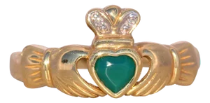 The Dingle: Irish Made Designer Signed Green Agate and Natural Diamond Claddagh Ring